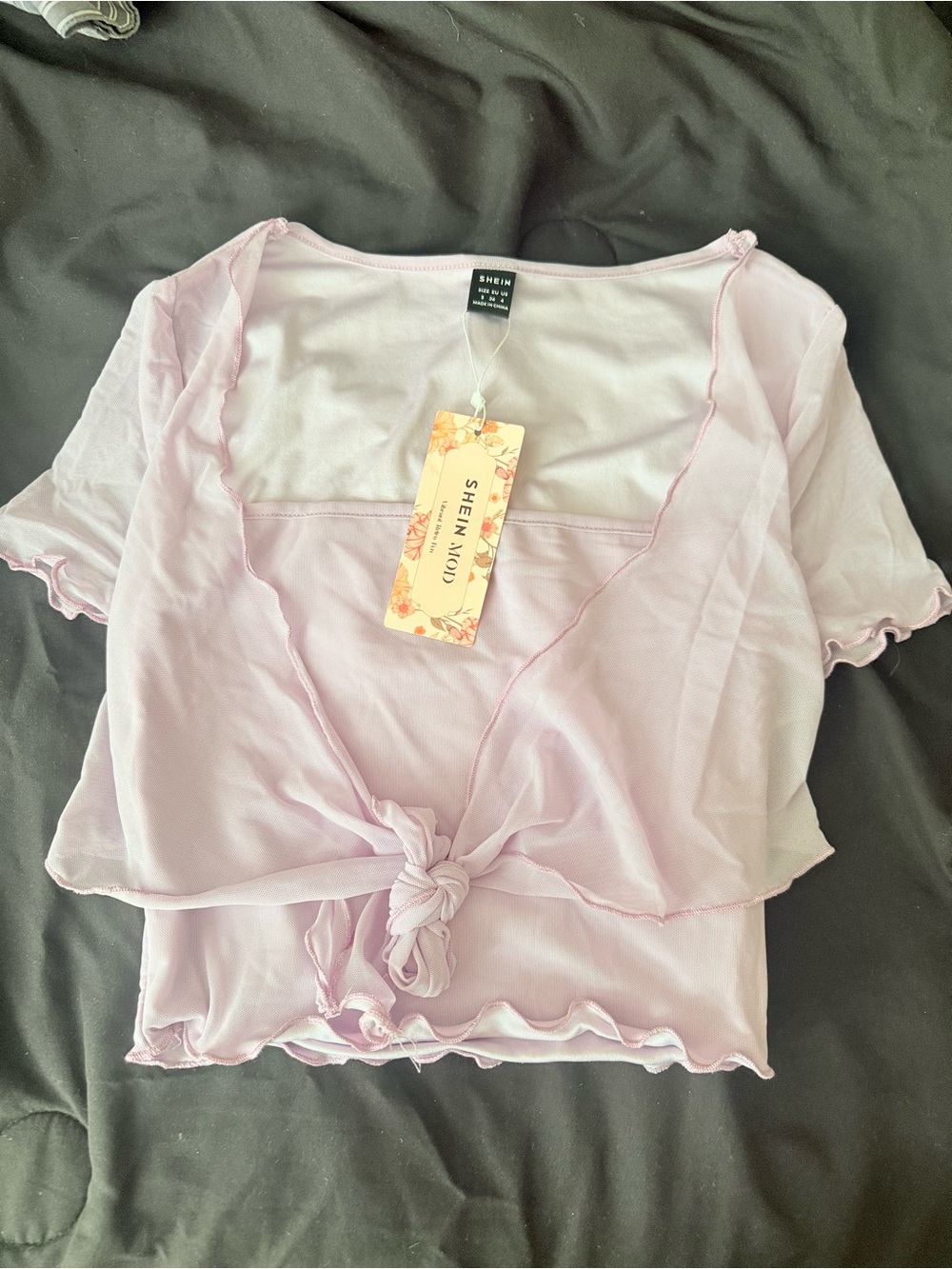 SHEIN Light Lavender Tie-Front Crop Top